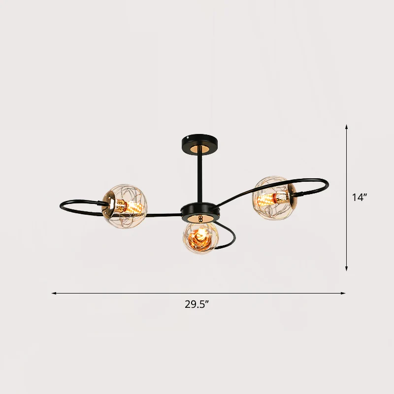 Zwarte bloemenwervelkroonluchter Minimalistische heldere bolglazen hanglamp voor woonkamer Clearhalo