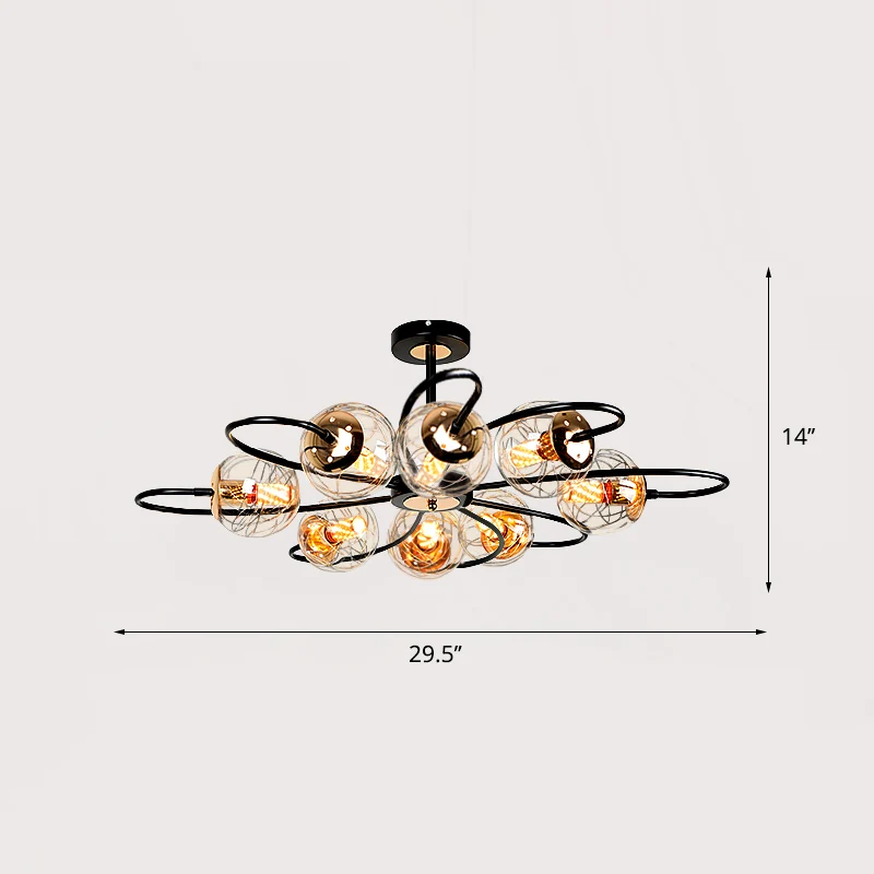 Zwarte bloemenwervelkroonluchter Minimalistische heldere bolglazen hanglamp voor woonkamer Clearhalo