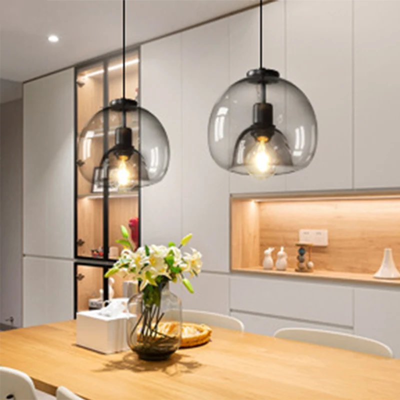 Zwarte bolvormige hanglamp moderne minimalistische helderglazen eetkamer hanglamp Clearhalo