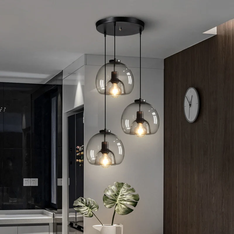 Zwarte bolvormige hanglamp moderne minimalistische helderglazen eetkamer hanglamp Clearhalo