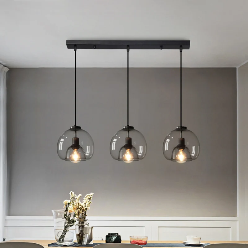 Zwarte bolvormige hanglamp moderne minimalistische helderglazen eetkamer hanglamp Clearhalo