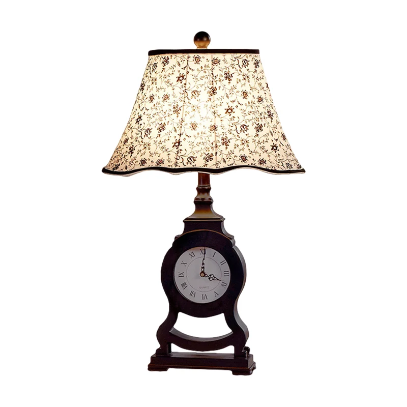 Zwarte bureaulamp met 1 lamp, klassieke stoffen uitlopende tafellamp met bloemmotief en klokontwerp Clearhalo