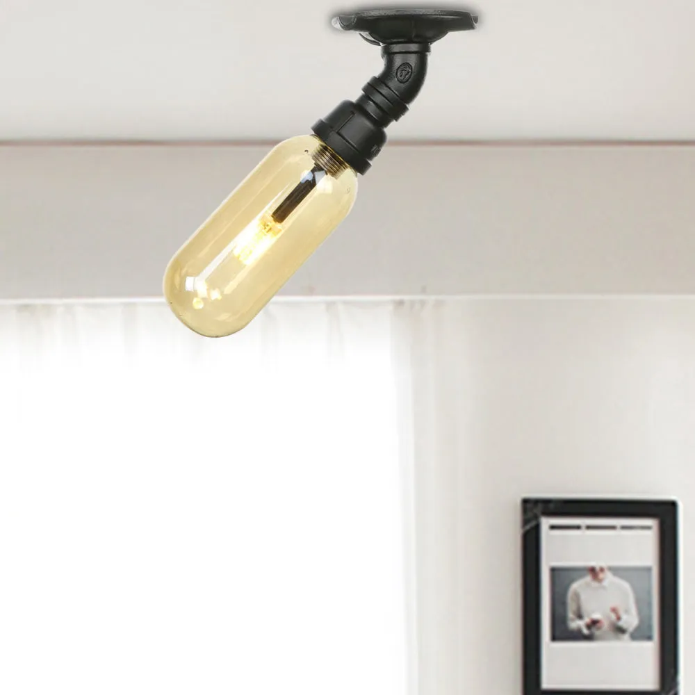 De zwarte Capsule Shade Semi Flush zet licht industrieel amberglas op 1 licht binnenplafondverlichtingsarmatuur met pijpon...