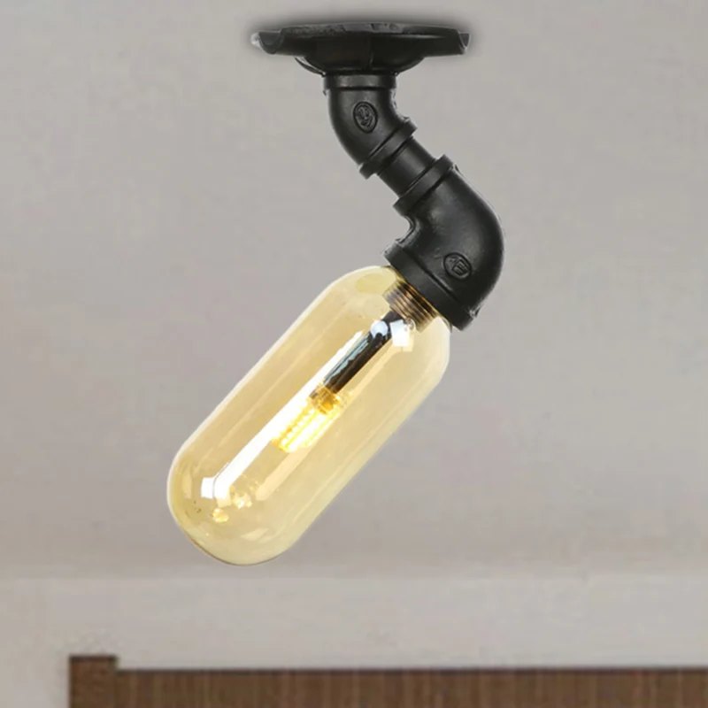 De zwarte Capsule Shade Semi Flush zet licht industrieel amberglas op 1 licht binnenplafondverlichtingsarmatuur met pijpon...