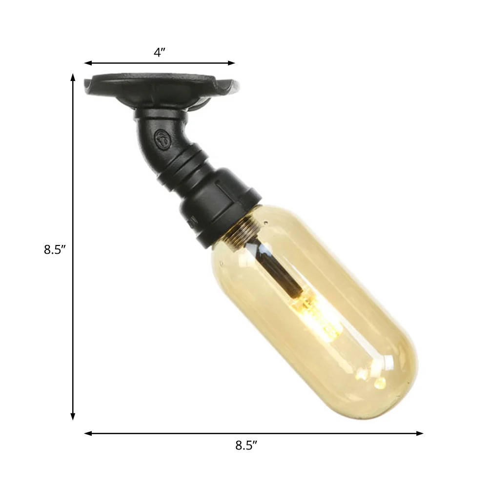 De zwarte Capsule Shade Semi Flush zet licht industrieel amberglas op 1 licht binnenplafondverlichtingsarmatuur met pijpon...