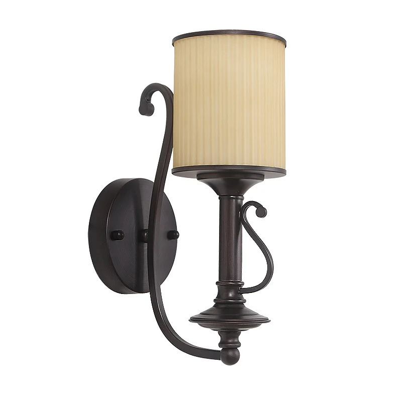 Zwarte cilinder wandlamp retro stoffen kap 1-lichts woonkamer wandlamp met metalen ronde arm Clearhalo