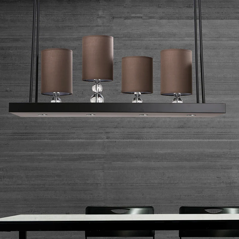 Zwarte cilindereilandlamp, traditionele stoffen hanglamp met 4 lampjes, eetkamerhanglamp met metalen lineaire plank Clearhalo