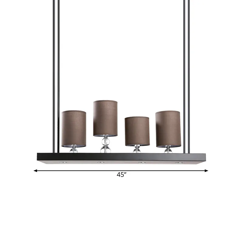 Zwarte cilindereilandlamp, traditionele stoffen hanglamp met 4 lampjes, eetkamerhanglamp met metalen lineaire plank Clearhalo