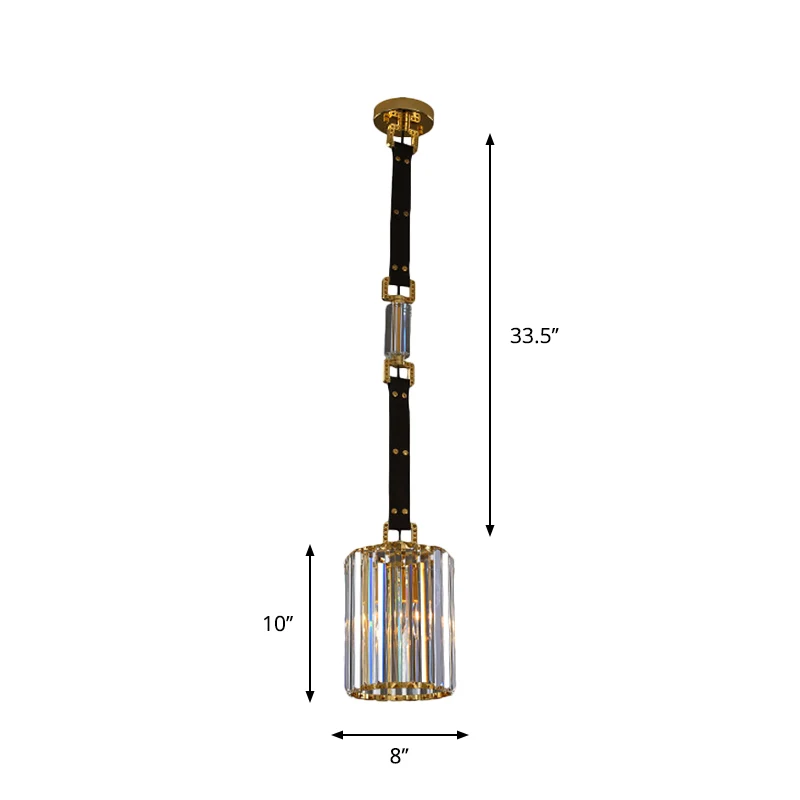 Zwarte cilinderkap hanglamp eigentijds helder kristal LED-plafondhanglamp, 8"/12" breed Clearhalo