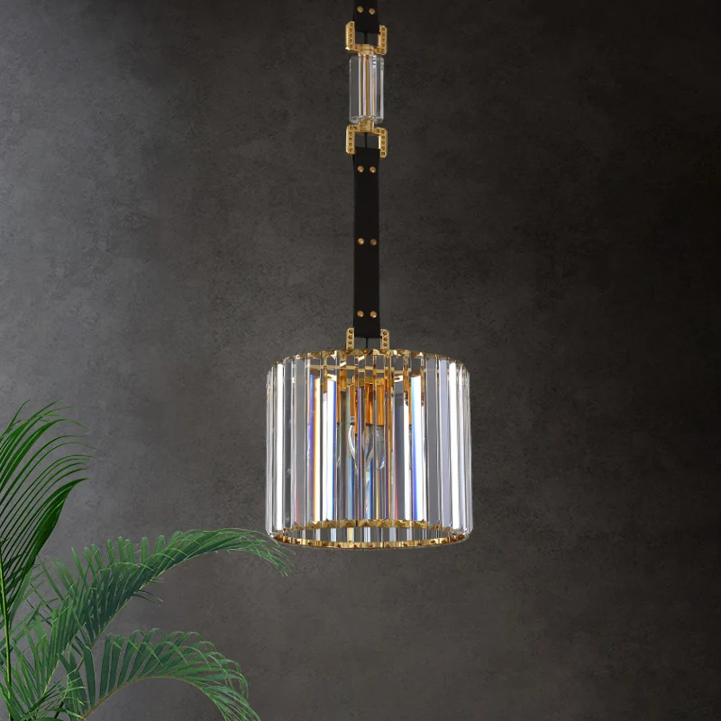 Zwarte cilinderkap hanglamp eigentijds helder kristal LED-plafondhanglamp, 8"/12" breed Clearhalo