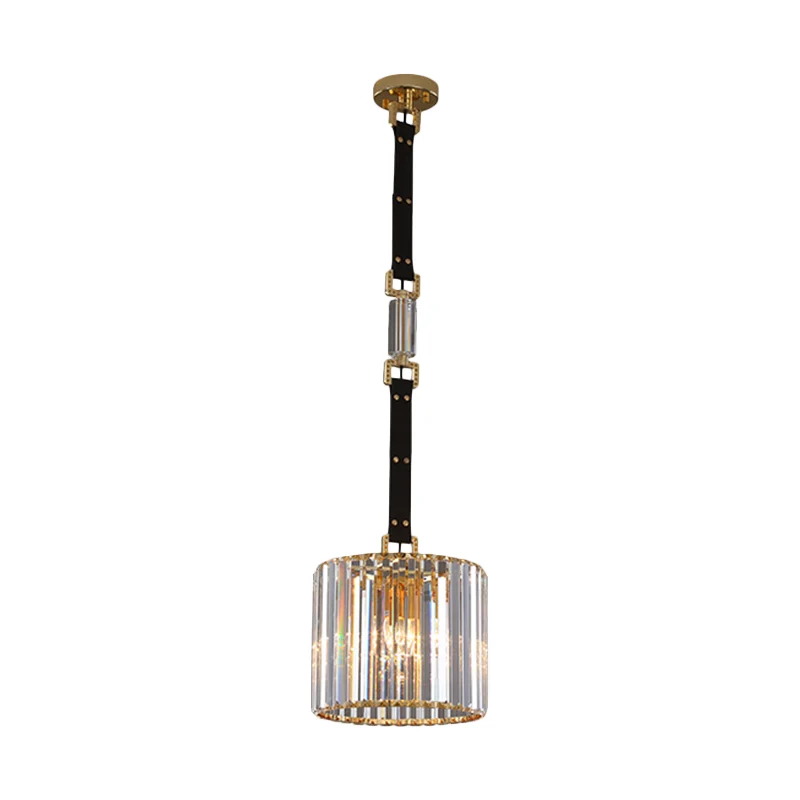 Zwarte cilinderkap hanglamp eigentijds helder kristal LED-plafondhanglamp, 8"/12" breed Clearhalo