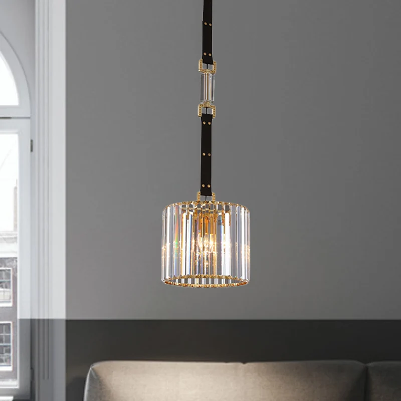 Zwarte cilinderkap hanglamp eigentijds helder kristal LED-plafondhanglamp, 8"/12" breed Clearhalo