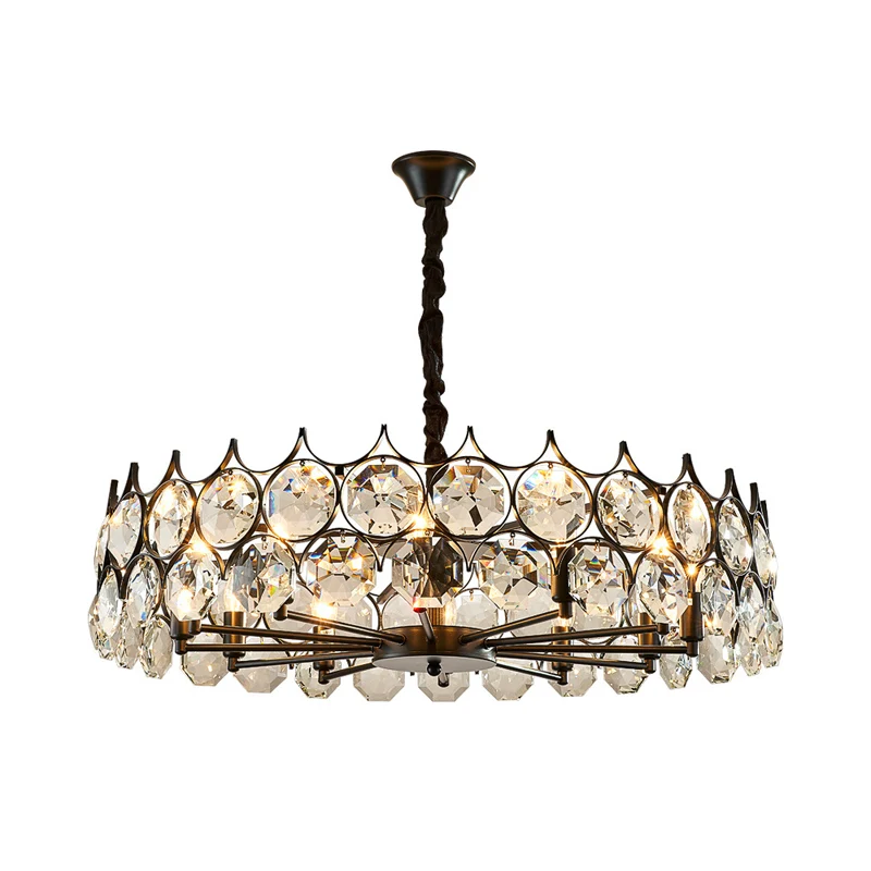Zwarte cirkel hangende kroonluchter Landelijk helder kristal woonkamer hanglamp met Spoetnik-ontwerp Clearhalo