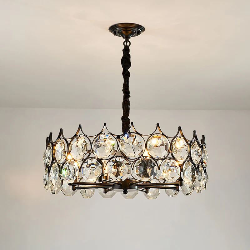 Zwarte cirkel hangende kroonluchter Landelijk helder kristal woonkamer hanglamp met Spoetnik-ontwerp Clearhalo