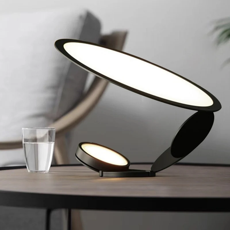 Zwarte cirkelvormige taakverlichting Modernistische LED-metalen leesboeklamp voor woonkamer Clearhalo