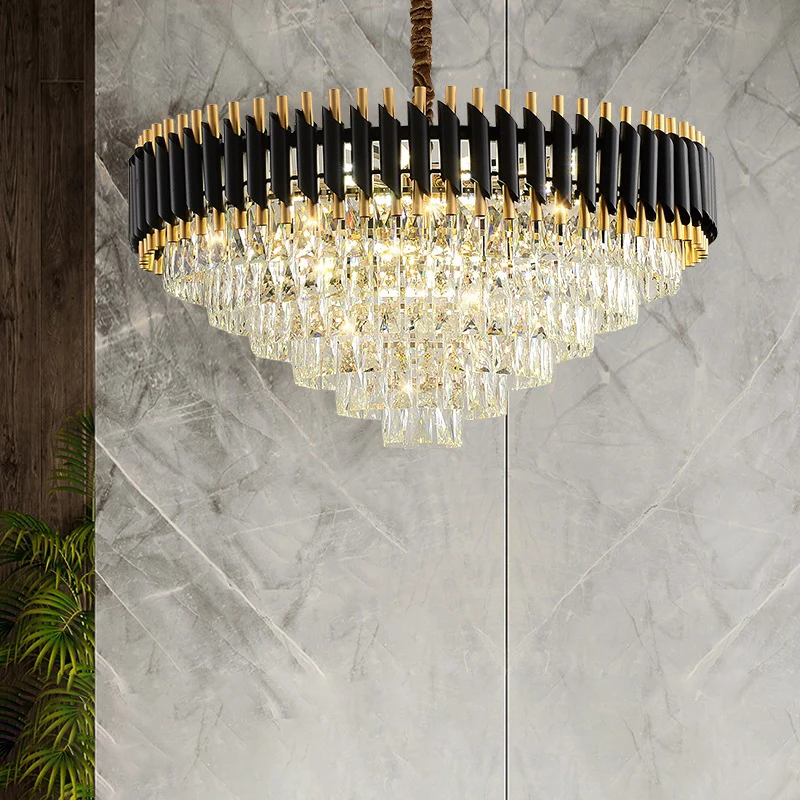 Zwarte conische hanglamp moderne weelderige K9 kristallen prisma kroonluchter voor restaurant Clearhalo
