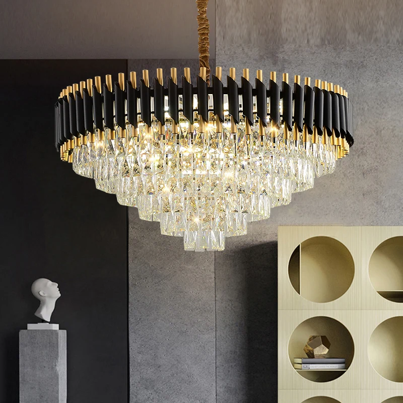 Zwarte conische hanglamp moderne weelderige K9 kristallen prisma kroonluchter voor restaurant Clearhalo