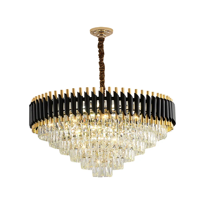 Zwarte conische hanglamp moderne weelderige K9 kristallen prisma kroonluchter voor restaurant Clearhalo