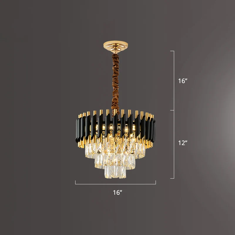 Zwarte conische hanglamp moderne weelderige K9 kristallen prisma kroonluchter voor restaurant Clearhalo