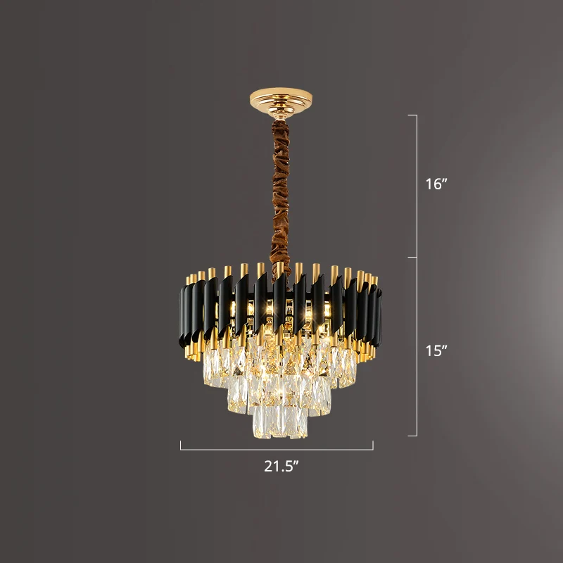 Zwarte conische hanglamp moderne weelderige K9 kristallen prisma kroonluchter voor restaurant Clearhalo
