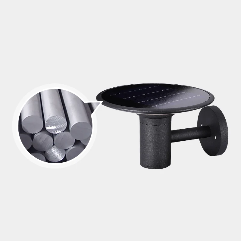 Zwarte dienbladvormige zonne-wandlamp, minimalistische LED-aluminium schansverlichting voor binnenplaats Clearhalo