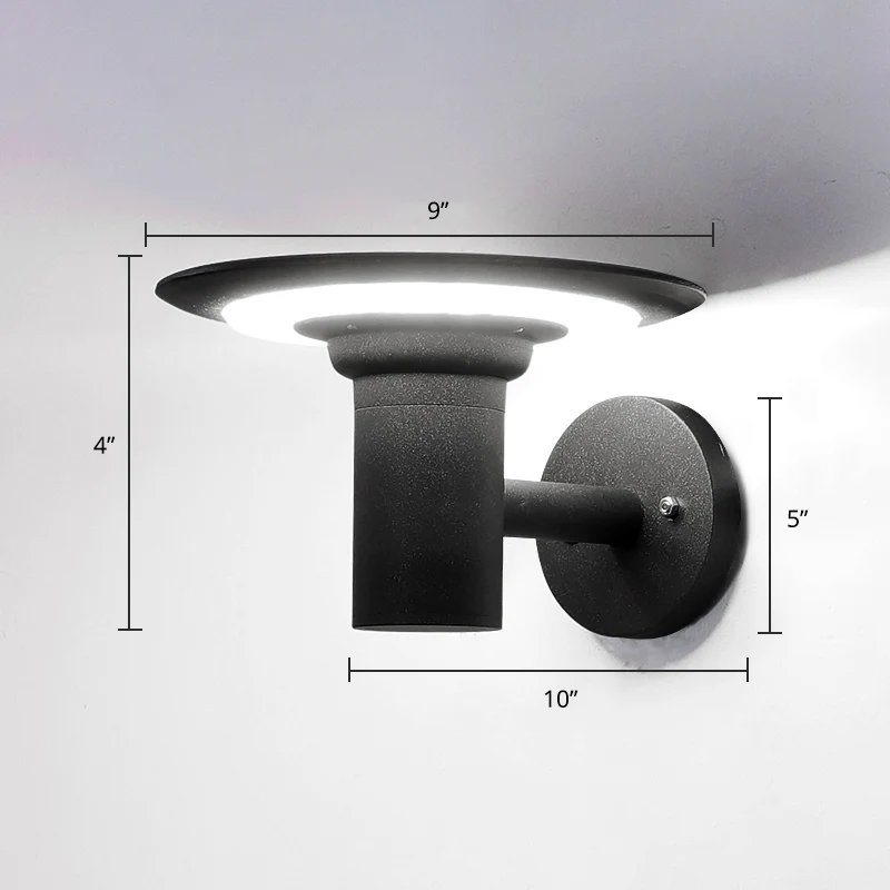 Zwarte dienbladvormige zonne-wandlamp, minimalistische LED-aluminium schansverlichting voor binnenplaats Clearhalo