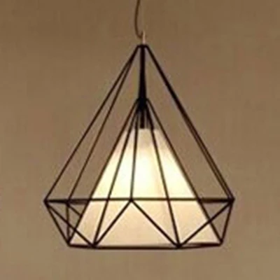 Zwarte draadkooi hangende hanger met stoffen kap Metalen moderne 1-lichts hanglamp voor eetkamer Clearhalo