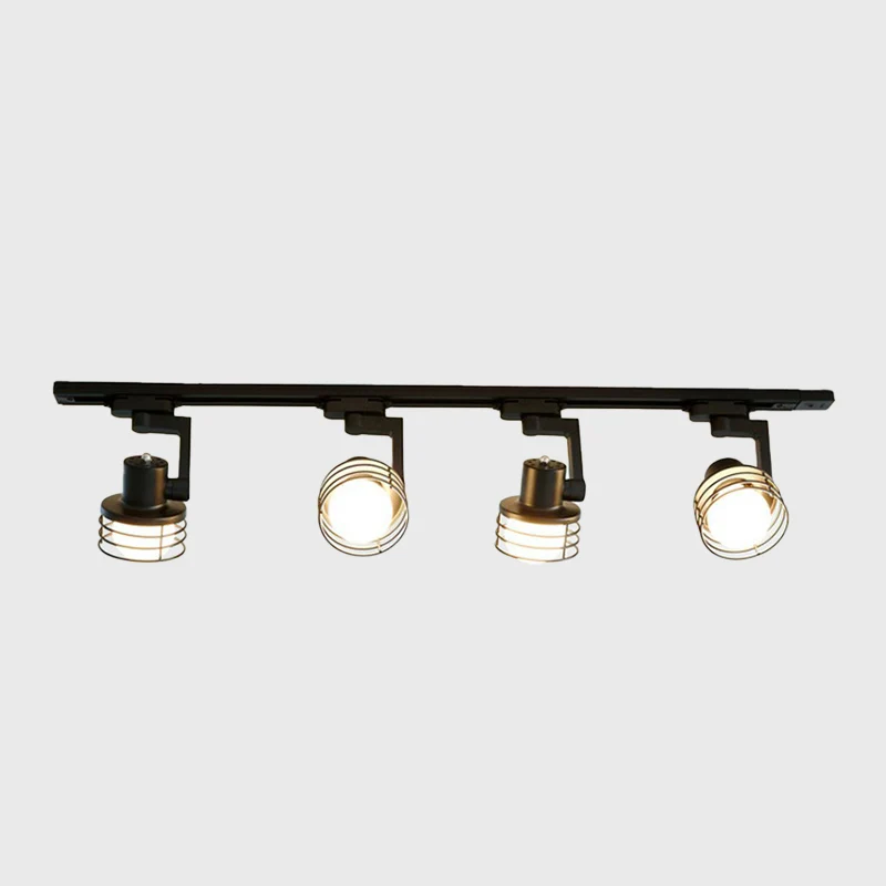 Zwarte draadkooi semi-inbouwlamp Nordic 4-lamps metalen plafondraillamp voor eetkamer Clearhalo