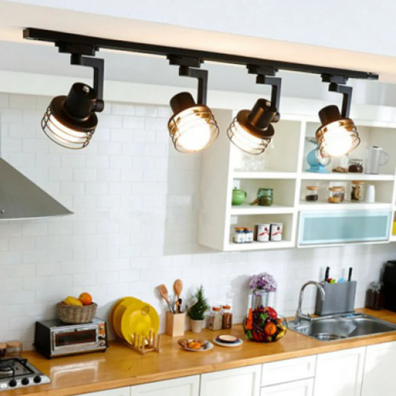 Zwarte draadkooi semi-inbouwlamp Nordic 4-lamps metalen plafondraillamp voor eetkamer Clearhalo