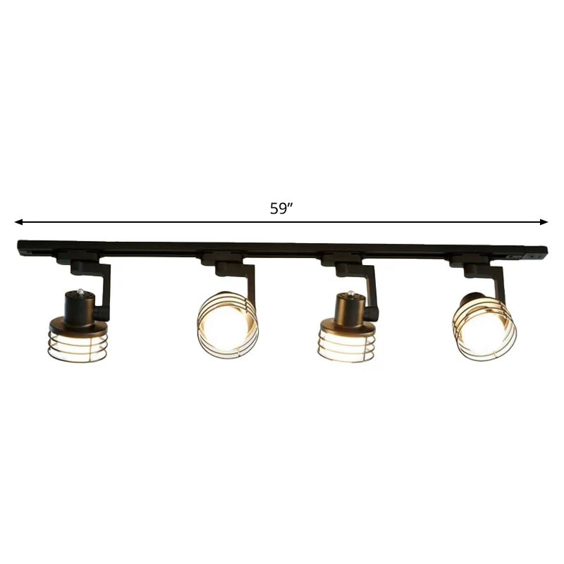 Zwarte draadkooi semi-inbouwlamp Nordic 4-lamps metalen plafondraillamp voor eetkamer Clearhalo