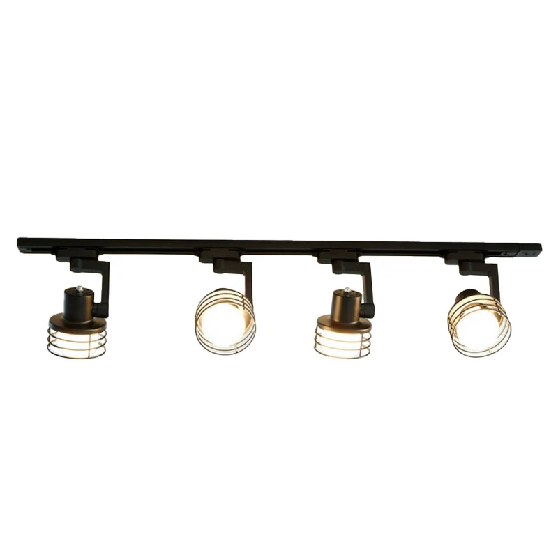 Zwarte draadkooi semi-inbouwlamp Nordic 4-lamps metalen plafondraillamp voor eetkamer Clearhalo