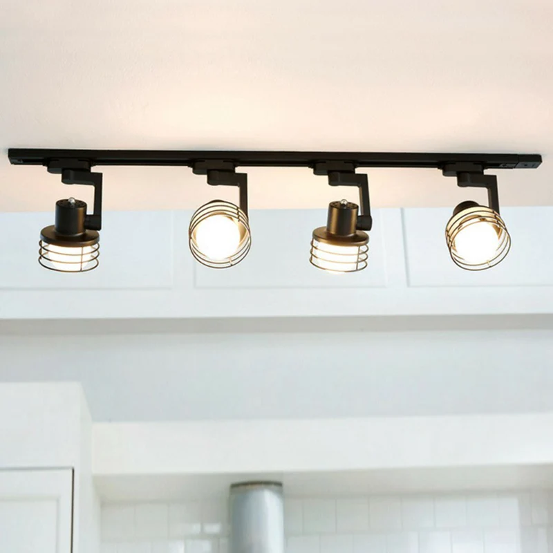 Zwarte draadkooi semi-inbouwlamp Nordic 4-lamps metalen plafondraillamp voor eetkamer Clearhalo