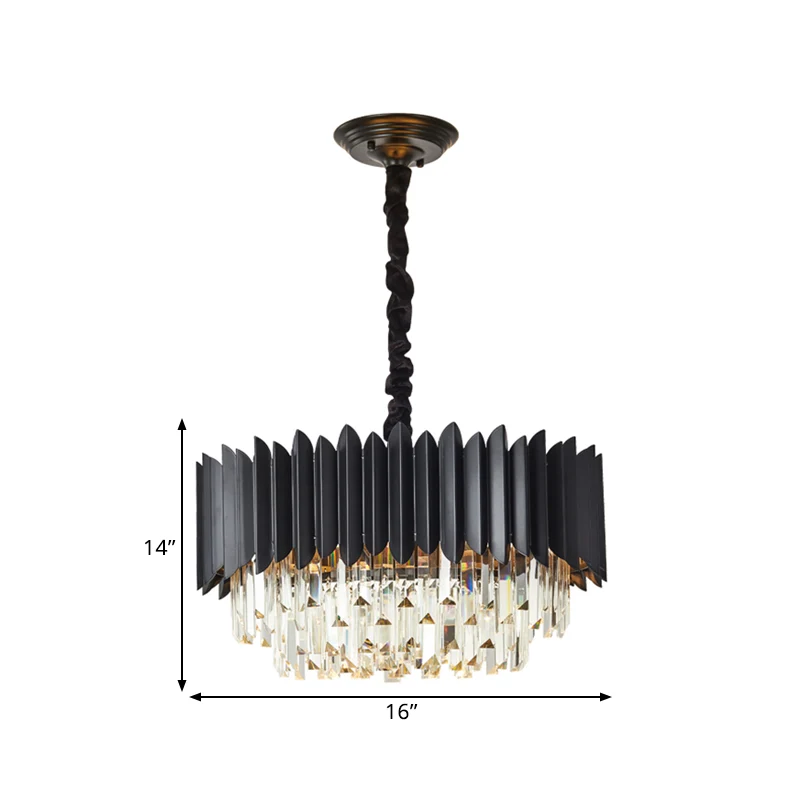 Zwarte Drum Hangende Kroonluchter Moderne Kristallen Staaf 4/5-Lampen Salon Plafond Hanglamp Clearhalo