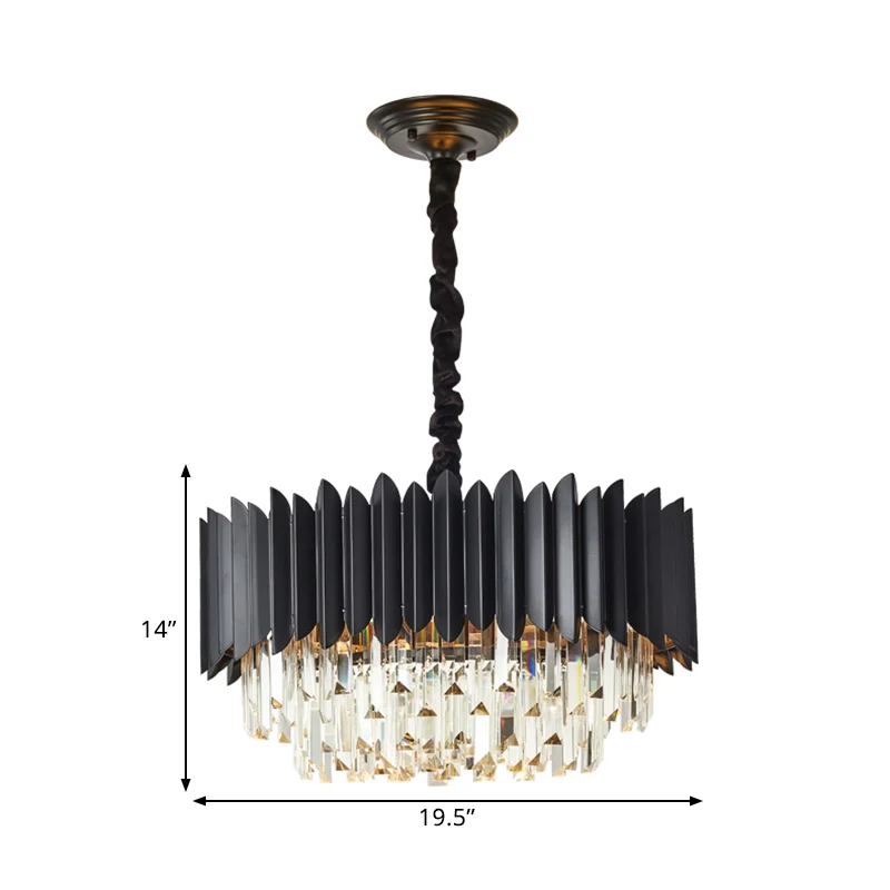 Zwarte Drum Hangende Kroonluchter Moderne Kristallen Staaf 4/5-Lampen Salon Plafond Hanglamp Clearhalo