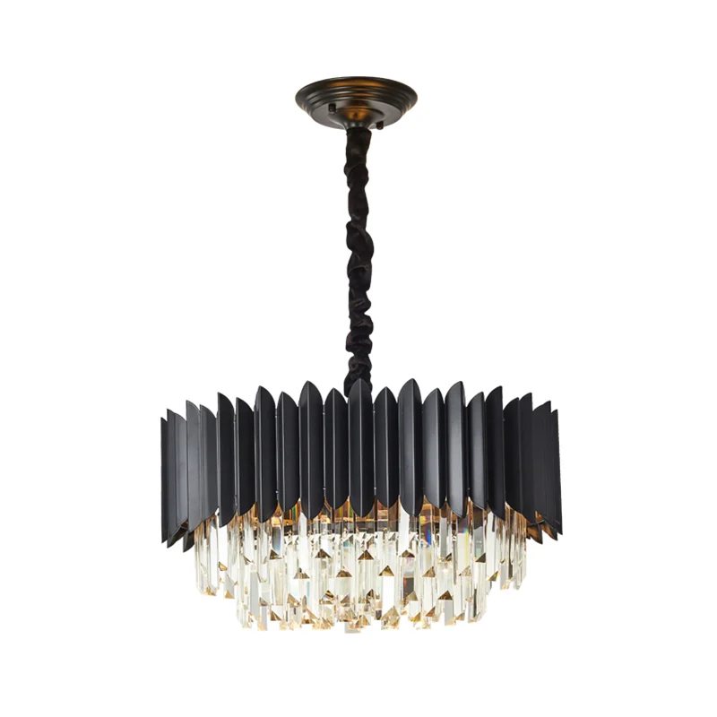 Zwarte Drum Hangende Kroonluchter Moderne Kristallen Staaf 4/5-Lampen Salon Plafond Hanglamp Clearhalo