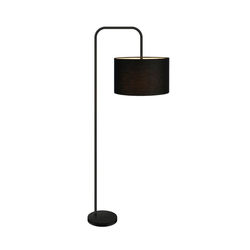 Zwarte Drum Shade Leesvloerlamp Simplicity Vloerlamp uit één stof met haakse arm Clearhalo