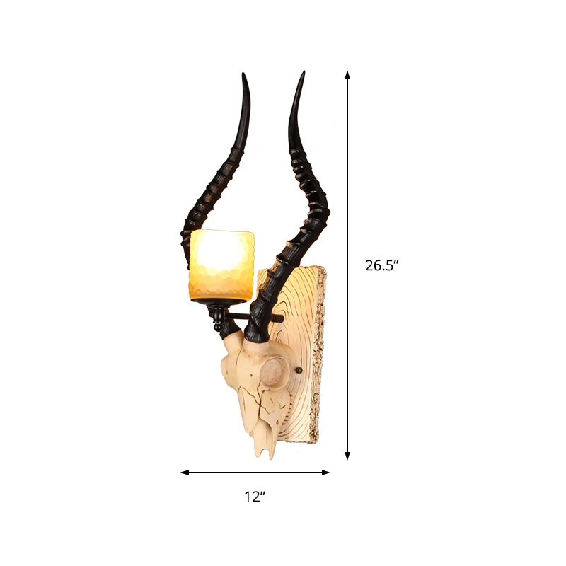 Zwarte Gazelle wandverlichting rustieke hars 1-lichts binnenlamp met waterglazen kap Clearhalo