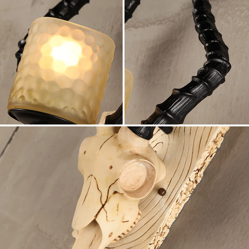 Zwarte Gazelle wandverlichting rustieke hars 1-lichts binnenlamp met waterglazen kap Clearhalo