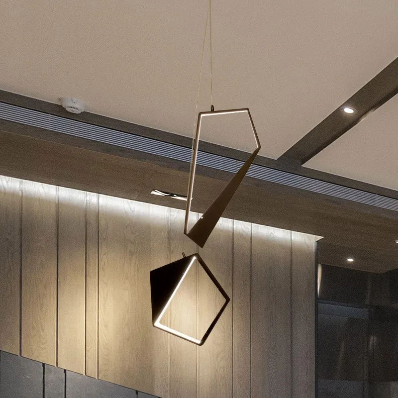 Zwarte geometrische hanglampset Minimalistische LED-acrylclusterhanglamp wit/warm licht voor woonkamer Clearhalo