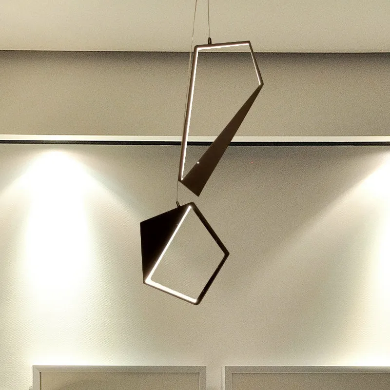 Zwarte geometrische hanglampset Minimalistische LED-acrylclusterhanglamp wit/warm licht voor woonkamer Clearhalo