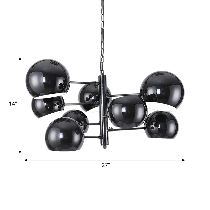 Zwarte Globe Kroonluchter Eenvoudige 8-lichts ijzeren LED-hanglamp met ophangstang voor kantoor Clearhalo