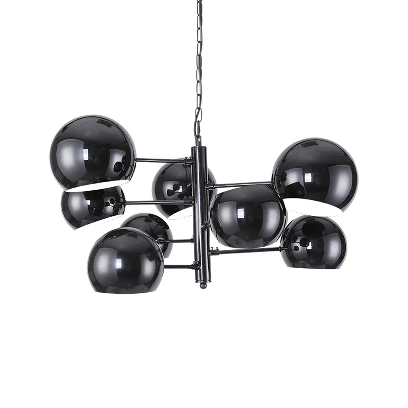 Zwarte Globe Kroonluchter Eenvoudige 8-lichts ijzeren LED-hanglamp met ophangstang voor kantoor Clearhalo