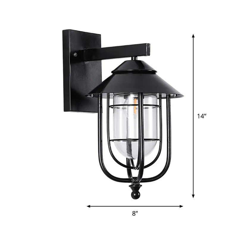 Zwarte halve capsule wandlantaarn boerderij helder glas 1 lamp buiten wandmontage licht Clearhalo