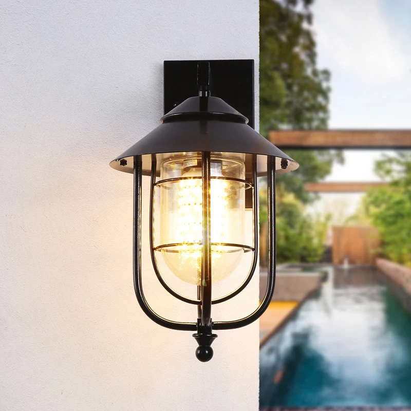 Zwarte halve capsule wandlantaarn boerderij helder glas 1 lamp buiten wandmontage licht Clearhalo