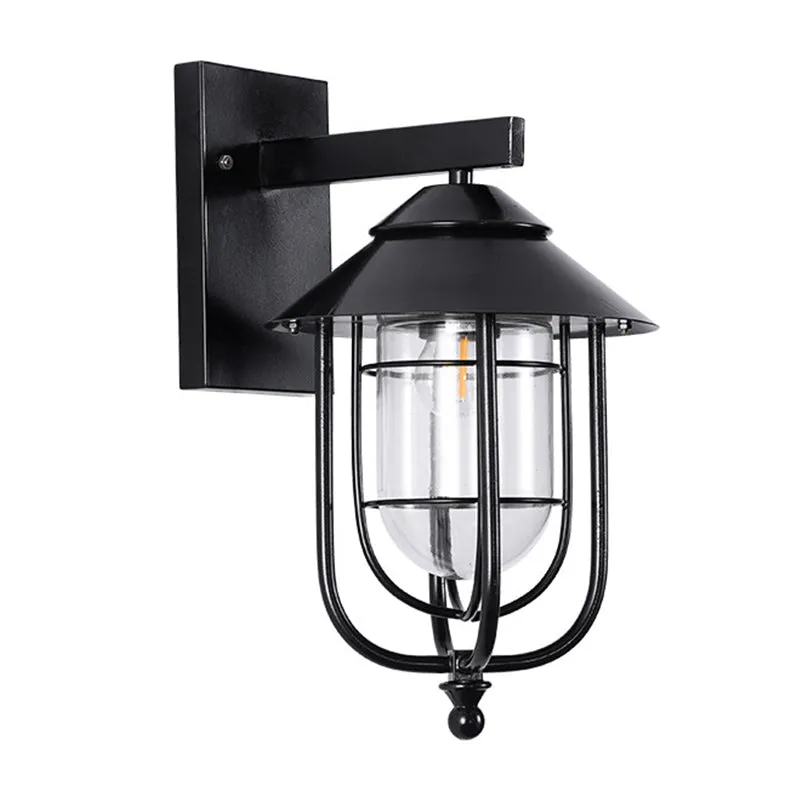 Zwarte halve capsule wandlantaarn boerderij helder glas 1 lamp buiten wandmontage licht Clearhalo