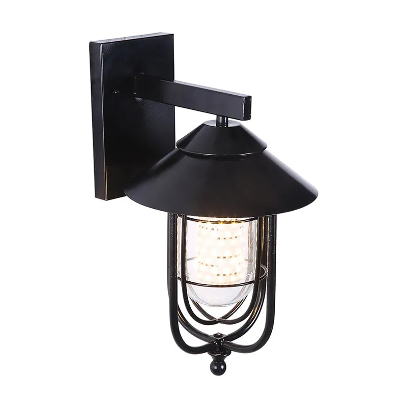 Zwarte halve capsule wandlantaarn boerderij helder glas 1 lamp buiten wandmontage licht Clearhalo