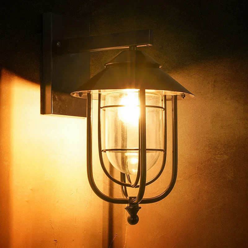 Zwarte halve capsule wandlantaarn boerderij helder glas 1 lamp buiten wandmontage licht Clearhalo