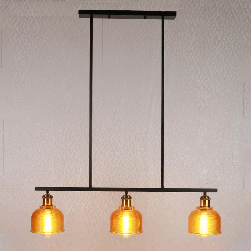 Zwarte industriële hanglamp met 3 lampen, industriële rood/geel/blauw glazen kom en eilandlamp Clearhalo