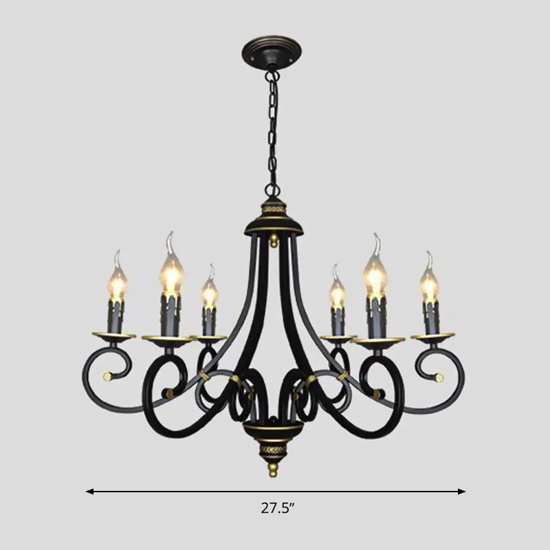 Zwarte kaars kroonluchter verlichting vintage metaal 3/5/6 lampen eetkamer plafond hanglamp met krullende arm Clearhalo