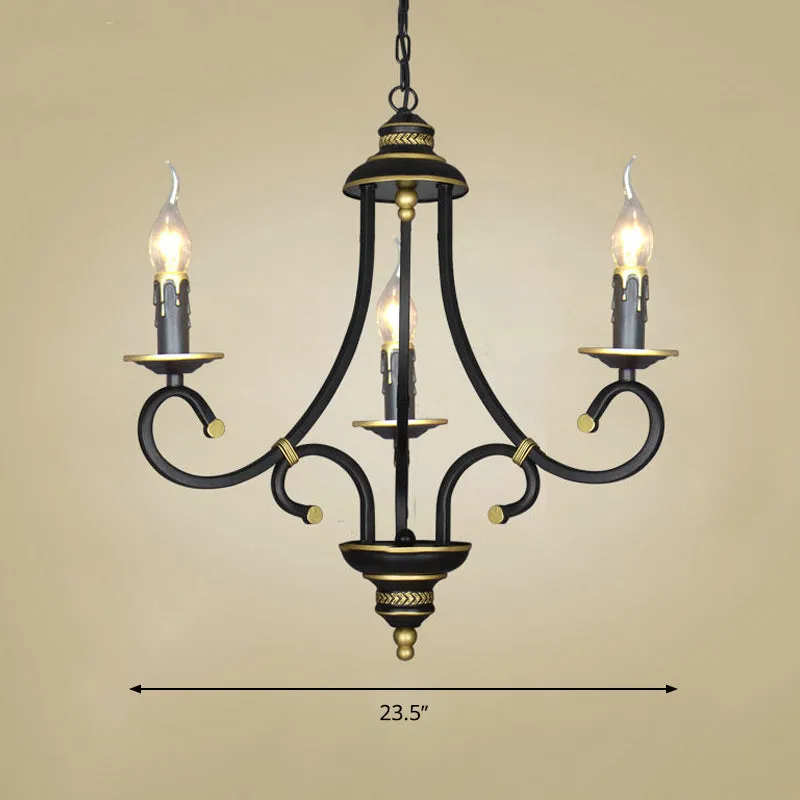 Zwarte kaars kroonluchter verlichting vintage metaal 3/5/6 lampen eetkamer plafond hanglamp met krullende arm Clearhalo